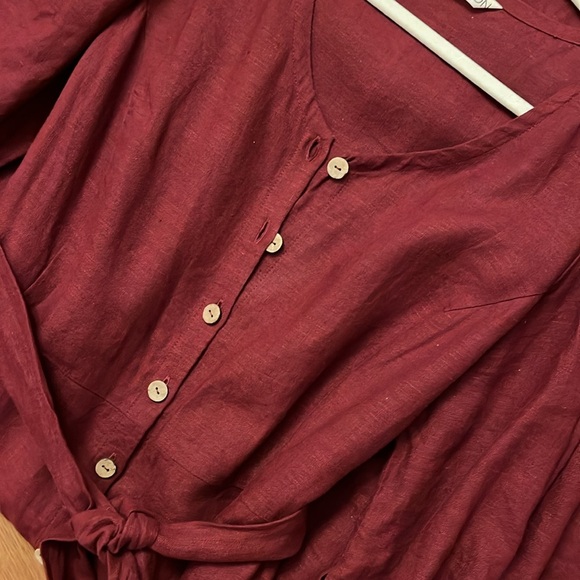 Burgundy Maxi Linen Dress - Picture 6 of 12